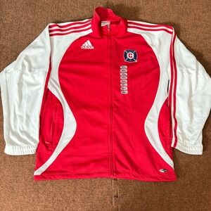 Adidas Chicago Fire MLS Soccer Track Jacket Mens Small Red White ClimaCool Zip